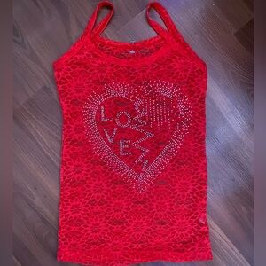 Red Lace Heart Design Women's Top